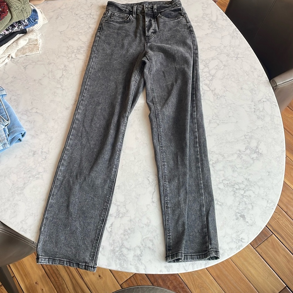 High rise black straight leg jeans